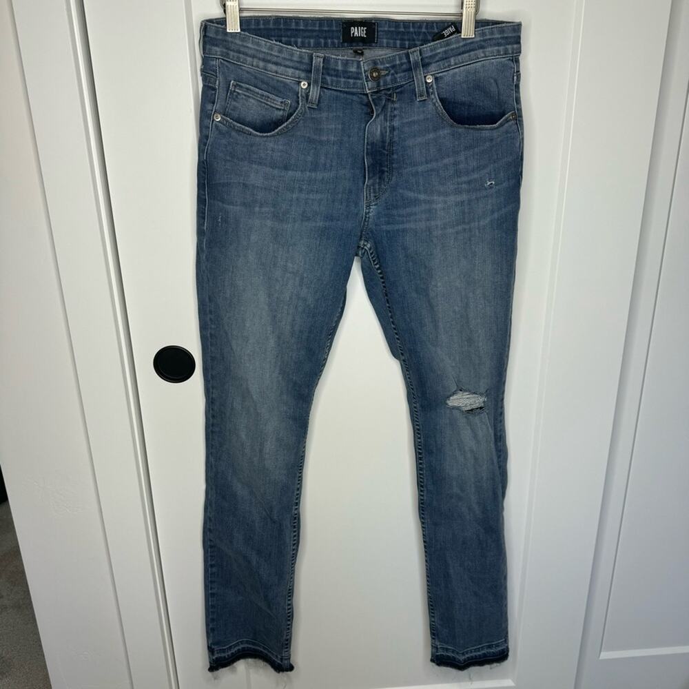 Paige Lennox Slim Skinny Distressed Medium Wash Denim Jeans Size 32